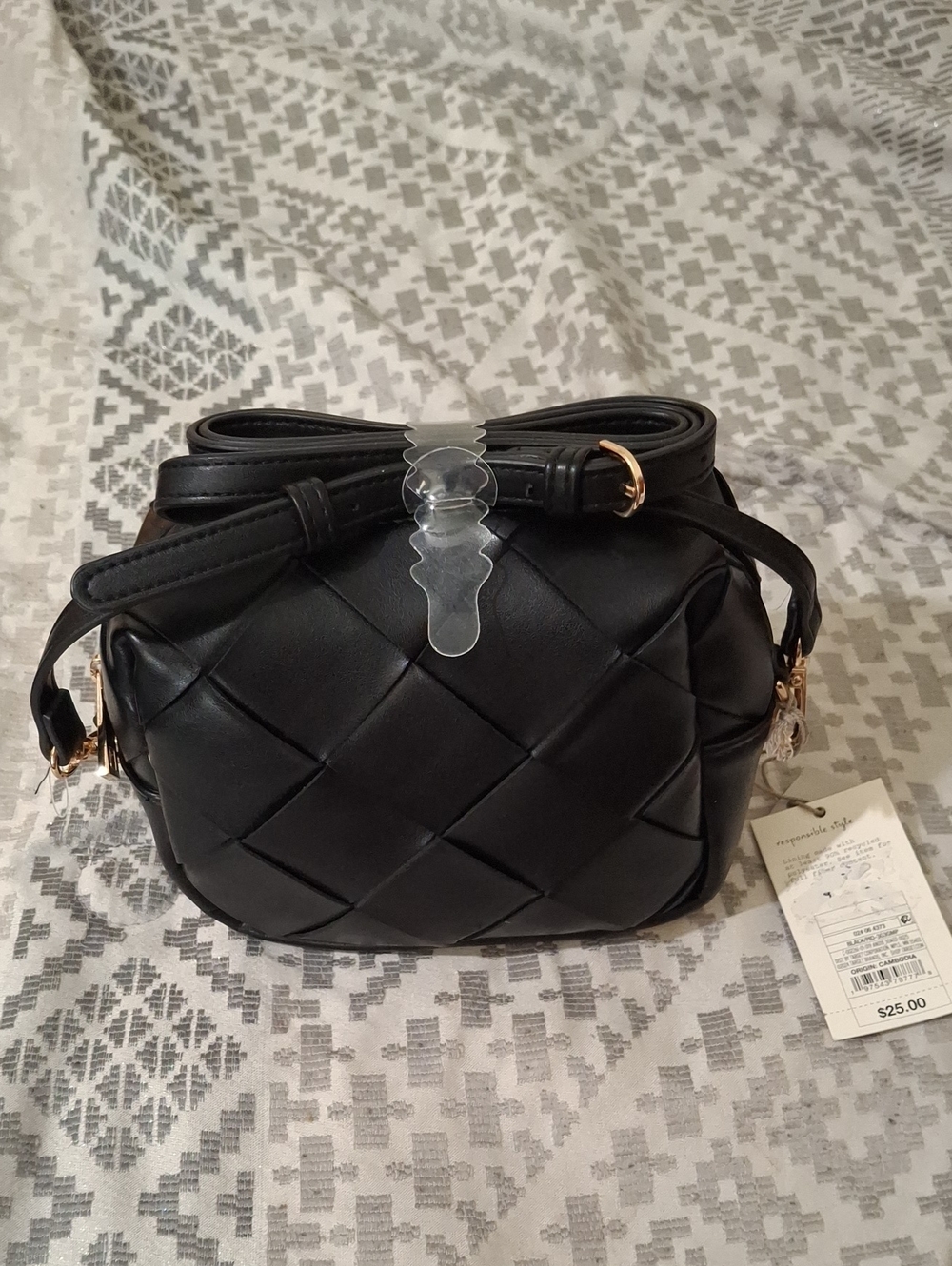 a new day Quilted Black Crossbody with Gold-Tone Accents